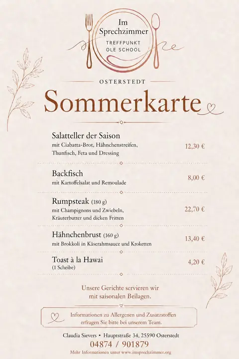 Sommerkarte der Gastwirtschaft Im Sprechzimmer